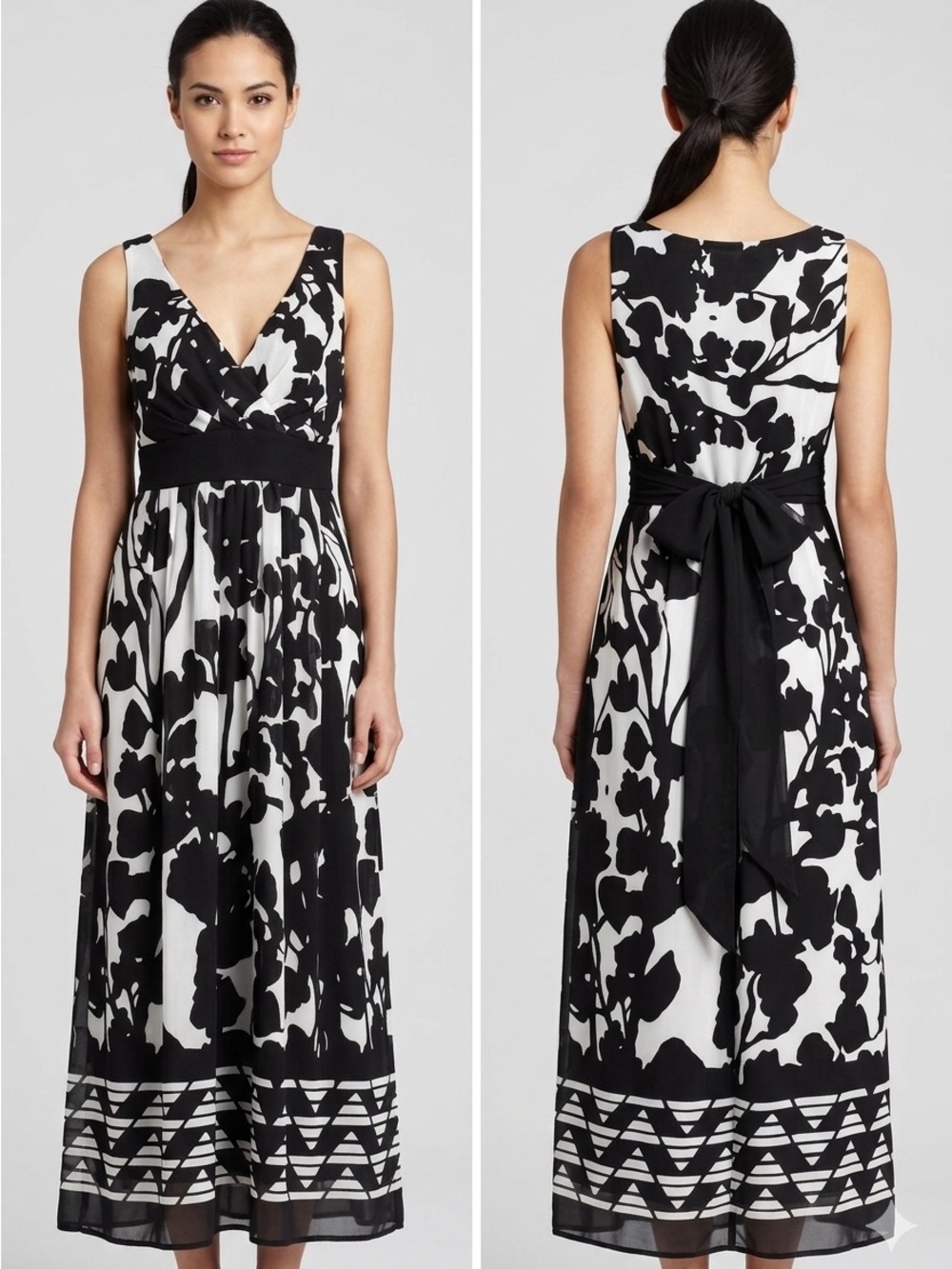 jonathan martin Black and White Floral Border Maxi Dress